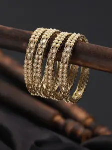 Jazz and Sizzle Set Of 4 Gold-Plated Kundan Studded & Pearls Beaded Bangles