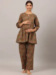 Ikk Kudi by Seerat Women Floral Printed Pure Cotton Night suit