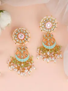 DASTOOR Gold-Plated Kundan Contemporary Chandbalis Earrings
