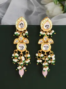DASTOOR Gold-Plated Kundan Studded Contemporary Drop Earrings