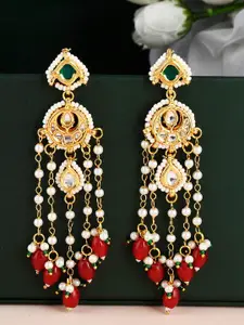 DASTOOR Gold-Plated Kundan Studded Drop Earrings