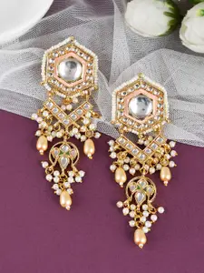 DASTOOR Gold-Plated Kundan Studded Drop Earrings