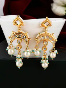 DASTOOR Gold-Plated Kundan Studded Jhumkas Earrings