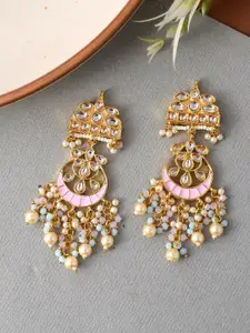 DASTOOR Gold-Plated Kundan Contemporary Chandbalis Earrings