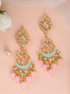 DASTOOR Gold-Plated Kundan Contemporary Chandbalis Earrings