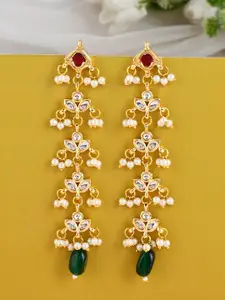 DASTOOR Gold-Plated Kundan Studded Contemporary Drop Earrings