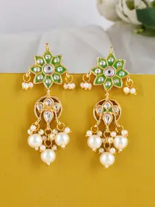 DASTOOR Gold-Plated Kundan Studded Contemporary Drop Earrings
