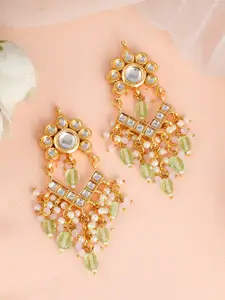 DASTOOR Gold-Plated Kundan Studded Contemporary Chandbalis Earrings