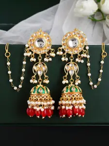 DASTOOR Gold-Plated Contemporary Jhumkas Earrings