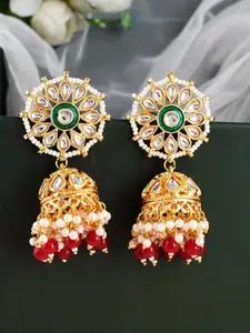 DASTOOR Gold-Plated Dome Shaped Jhumkas Earrings