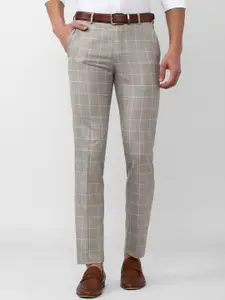 Peter England Casuals Men Cotton Checked Slim Fit Trousers