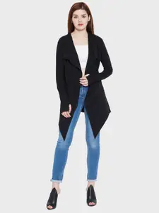 Hypernation Women Black Pure Cotton Longline Shrug