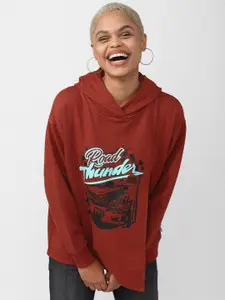 FOREVER 21 Women Printed Hooded Sweatshirt