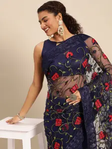 HERE&NOW Floral Embroidered Net Saree