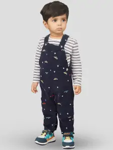 Zalio Boys Printed Pure Cotton Dungarees With T-Shirt