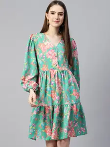 plusS Green & Pink Floral Dress