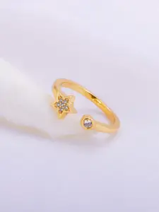 GIVA 925 Gold-Plated & CZ Studded Sparkling Star Adjustable Finger Ring