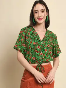 Trend Arrest Floral Print Shirt Style Crop Top