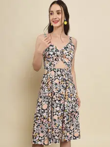 Trend Arrest Floral Printed Shoulder Strap Fit & Flare Midi Dress