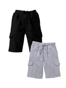 KiddoPanti Boys Pack Of 2 High-Rise Cotton Cargo Shorts