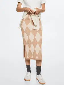 MANGO Women Argyle Pattern Knitted Pencil Skirt