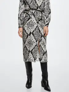 MANGO Women Satin Printed Straight Skirt