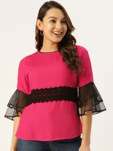 WISSTLER Colourblocked Bell Sleeves Top With Lace Inserts