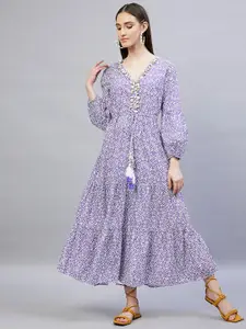 DELAN Ethnic Motifs Maxi Cotton Dress