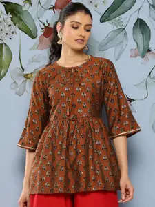 Libas Floral Printed Tie-Up Neck Flared Sleeves Empire Kurti