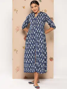 Libas Floral A-Line Puff Sleeves Cotton Midi Dress