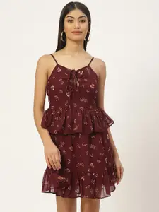 Slenor Floral Layered Georgette A-Line Mini Dress