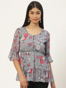 Slenor Floral Print Crepe Top