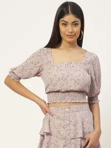 Slenor Floral Print Smocked Georgette Blouson Top