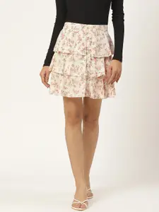 Slenor Women Floral Printed Layered Mini Skirt