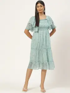 Slenor Floral Georgette A-Line Midi Dress