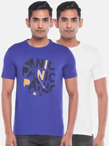 People Men Pack Of 2 Typography Printed Slim Fit T-shirt