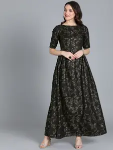 Ethnovog Floral Printed Boat Neck Maxi Dress