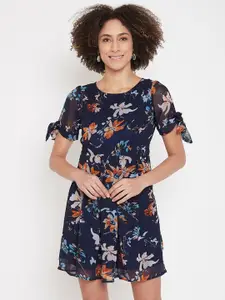 La Zoire Floral Printed Round Neck A-Line Dress