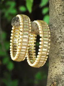 Adwitiya Set Of 2 Gold-Plated Stone-Studded Pearl Beaded Bangles