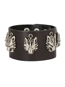 ZIVOM Men Silver-Plated Leather Silver-Plated Wraparound Bracelet