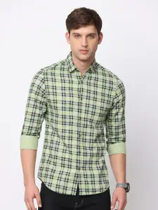 NIRVAAN Men Pure Cotton Slim Fit Tartan Checks Checked Casual Shirt
