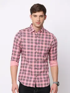 NIRVAAN Men Slim Fit Tartan Checked Pure Cotton Casual Shirt