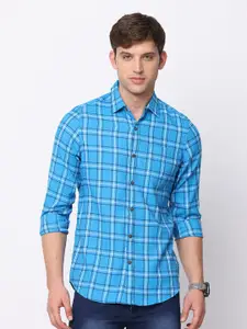 NIRVAAN Men Slim Fit Checked Pure Cotton Casual Shirt