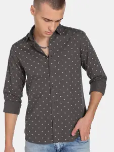 Flying Machine Geometric Print Dobby Casual Shirt