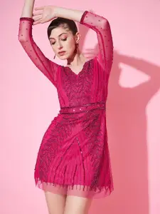 STREET 9 Women Embellished Net Sheath Mini Dress