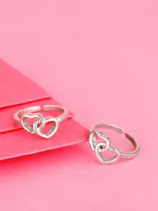 GIVA 925 sterling Silver Set Of 2 Rhodium-Plated Linked Hearts Toe Rings