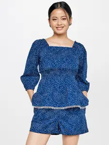 Global Desi Women Printed Pure Cotton Top with Shorts