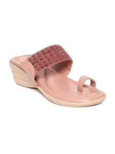 Paragon Pink Textured PU Wedge Sandals with Laser Cuts