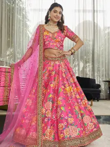 ODETTE Printed Semi-Stitched Lehenga & Unstitched Blouse With Dupatta