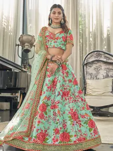 ODETTE Printed Semi-Stitched Lehenga & Unstitched Blouse With Dupatta